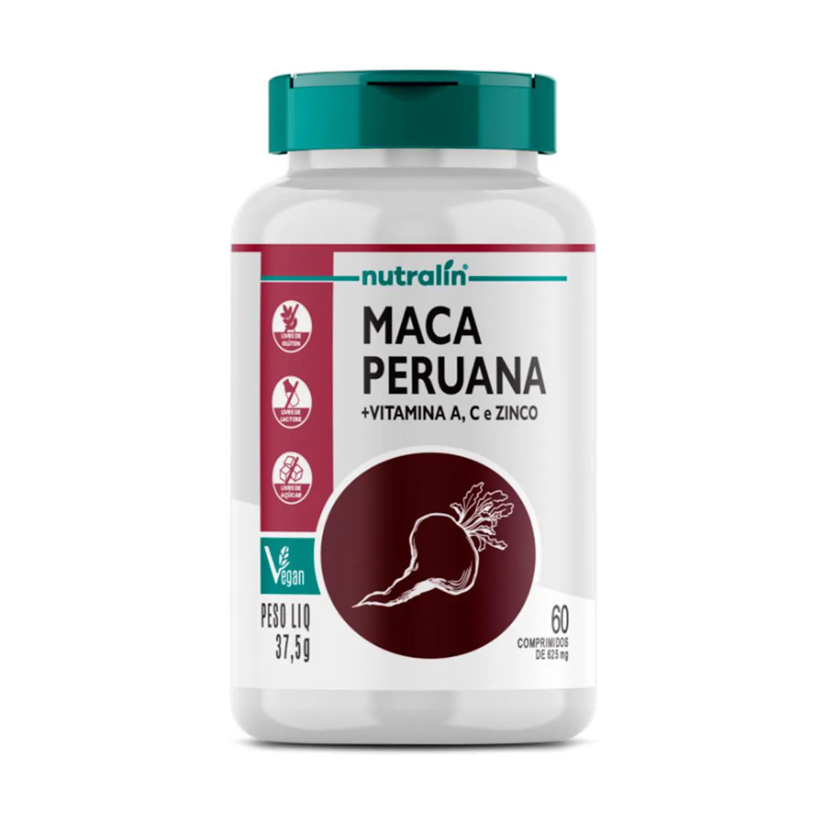 Maca Peruana 500mg Nutralin com Vitamina A + C + Zinco 60 comprimidos