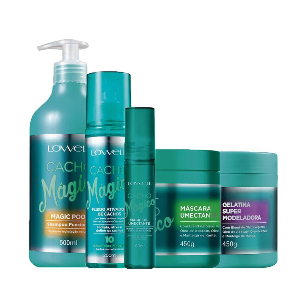 KIT LOWELL CACHO MáGICO - SHAMPOO E MáSCARA E GELATINA E FLUIDO E ÓLEO