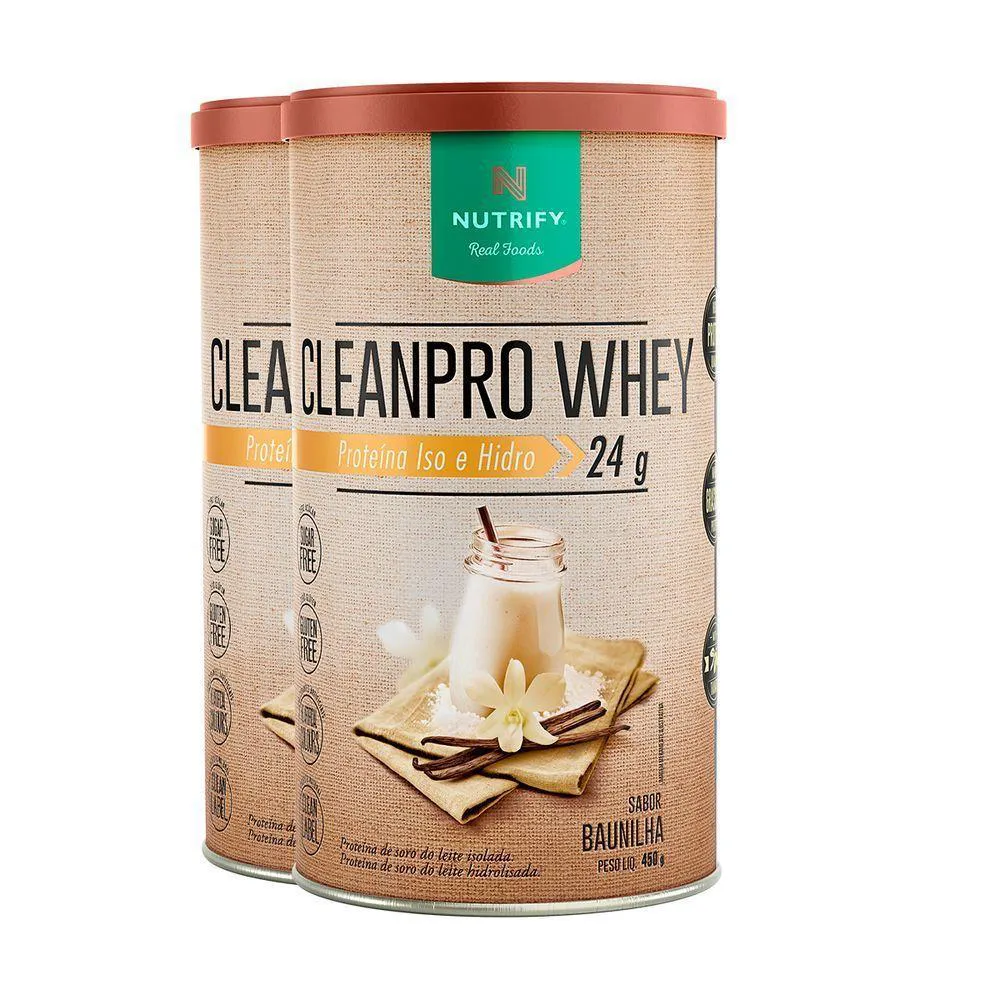 KIT 2 CLEAN PRO WHEY HIDROLISADO BAUNILHA NUTRIFY 450G