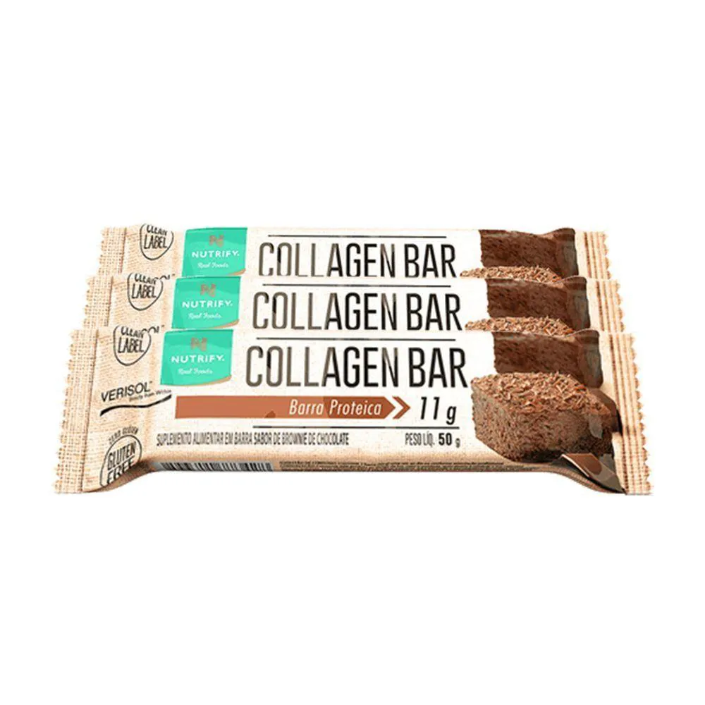 KIT 3 COLLAGEN BAR NUTRIFY BARRA DE PROTEíNA BROWNIE UND 50G