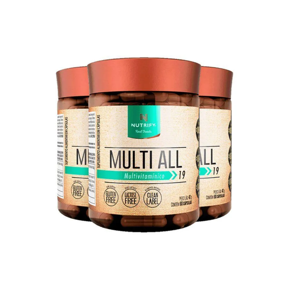 KIT 3 MULTI ALL MULTIVITAMíNICO NUTRIFY 60 CáPSULAS
