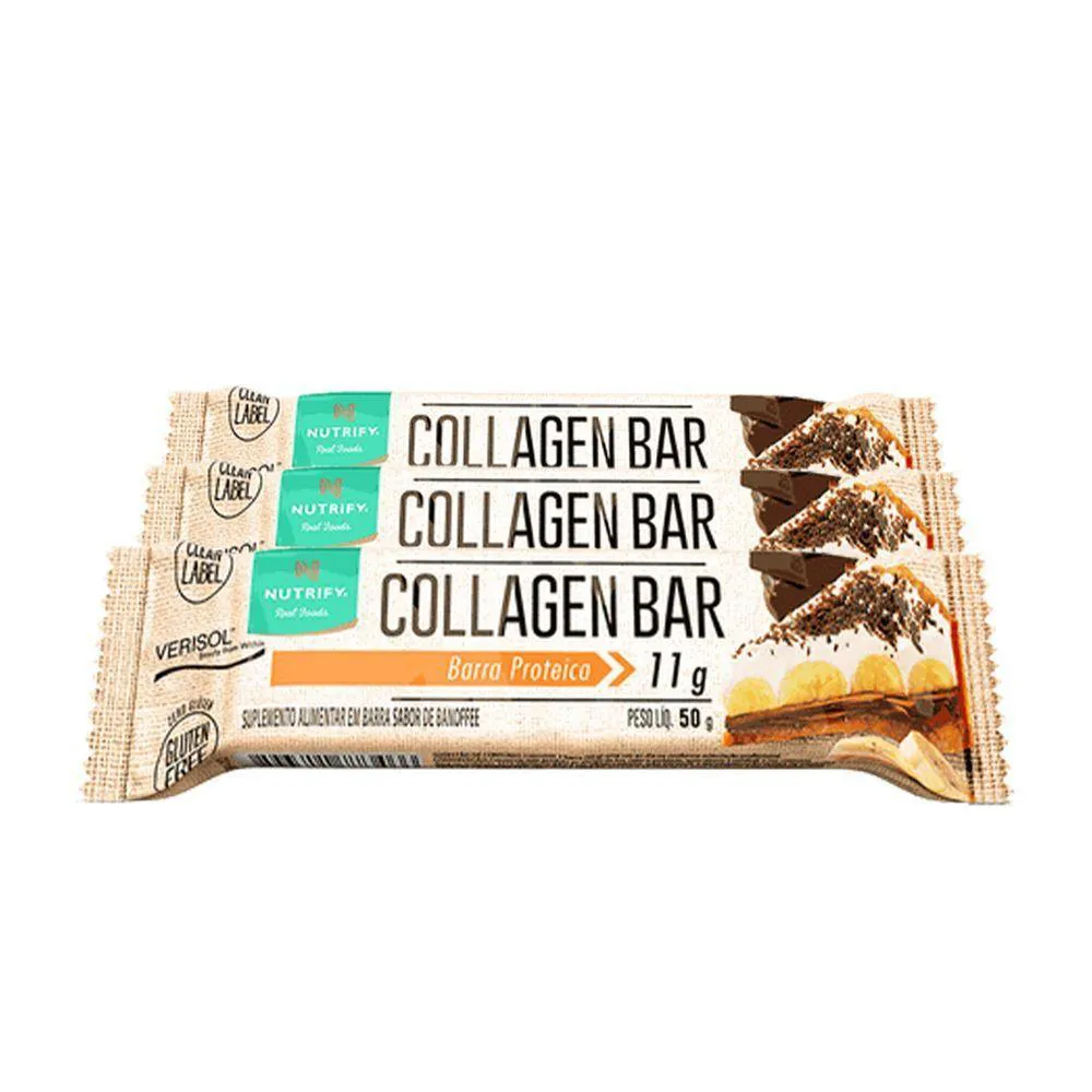 KIT 3 COLLAGEN BAR NUTRIFY BARRA DE PROTEíNA BANOFFE UND 50G