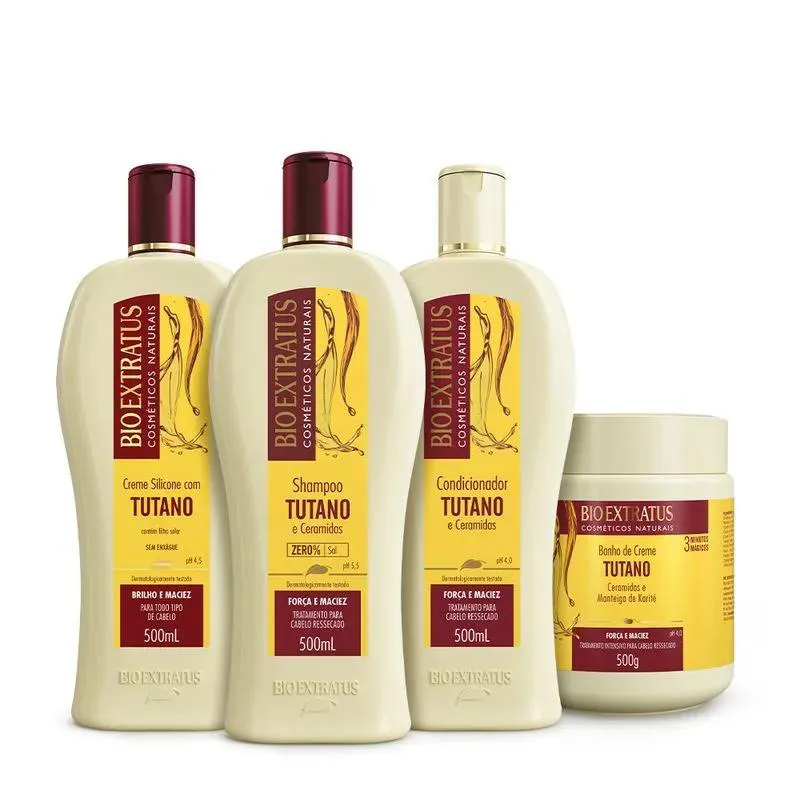 KIT 1 SHAMPOO 1 CREME SILICONE 1 CONDICIONADOR 1 BANHO CREME TUTANO 500 ML