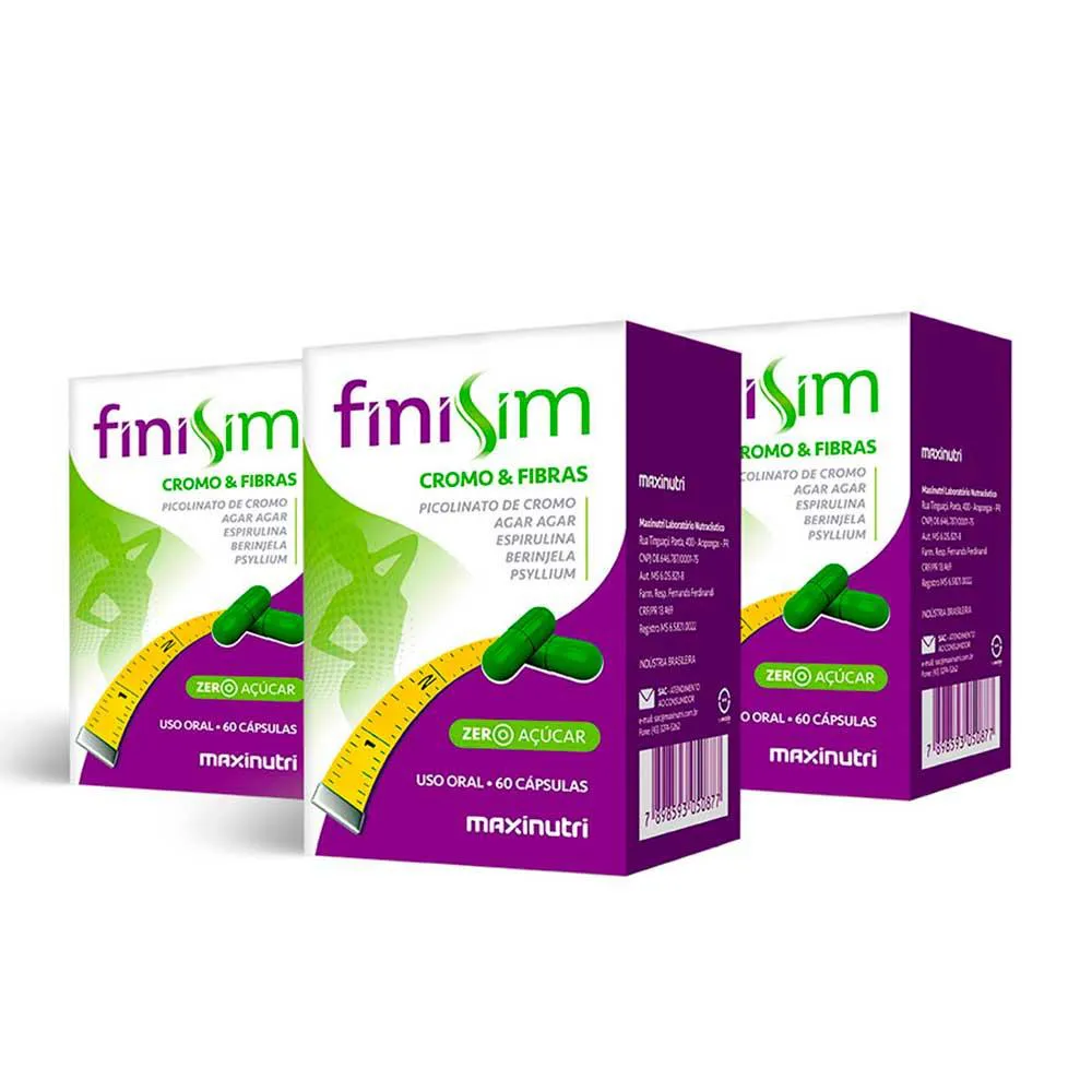 KIT 3 FINISIM CROMO E FIBRAS ZERO AçUCAR 60 CáPS MAXINUTRI