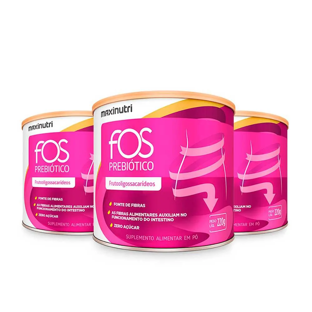 KIT 3 FOS PREBIóTICOS FIBRA REGULADORA INTESTINAL 220G MAXINUTRI