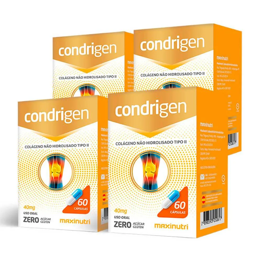 KIT 4 CONDRIGEN COLáGENO NãO HIDROLISADO TIPO 2 MAXINUTRI 60 CáPSULAS