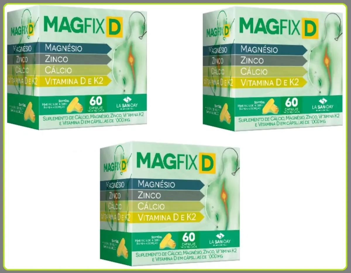 KIT 3 SUPLEMENTOS ALIMENTAR MAGFIX D C/60CPS - LA SAN-DAY