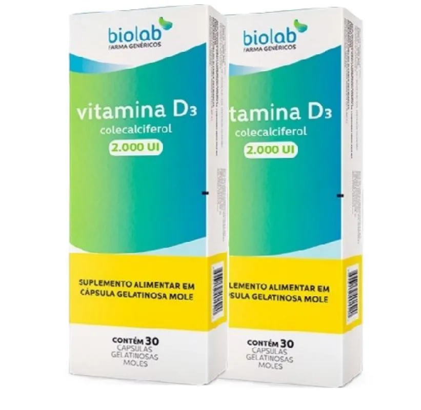KIT 2 VITAMINA D3 2.000UI COM 30CAPS - BIOLAB