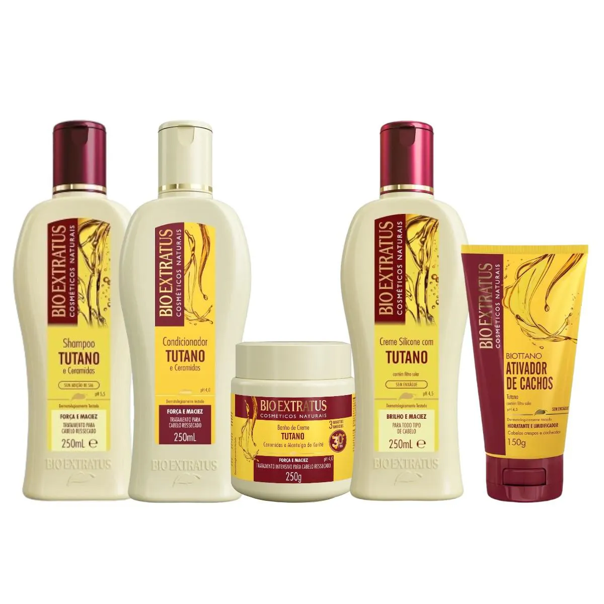 KIT 1 SHAMP 1 COND 1 BANHO 1 CREME DE SILICONE TUTANO 250ML 1 BIOTTANO 150ML BIO EXTRATUS