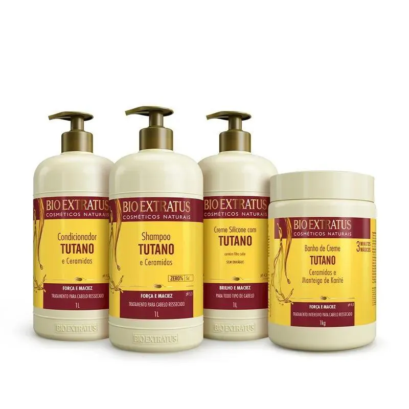 KIT 1 SHAMPOO 1 CREME SILICONE 1 CONDICIONADOR 1 BANHO CREME TUTANO 1 LITRO