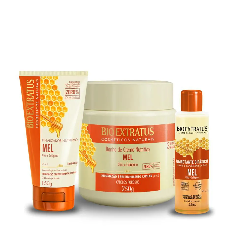 KIT MEL BIO EXTRATUS MáSCARA 250G + FINALIZADOR + UMECTANTE