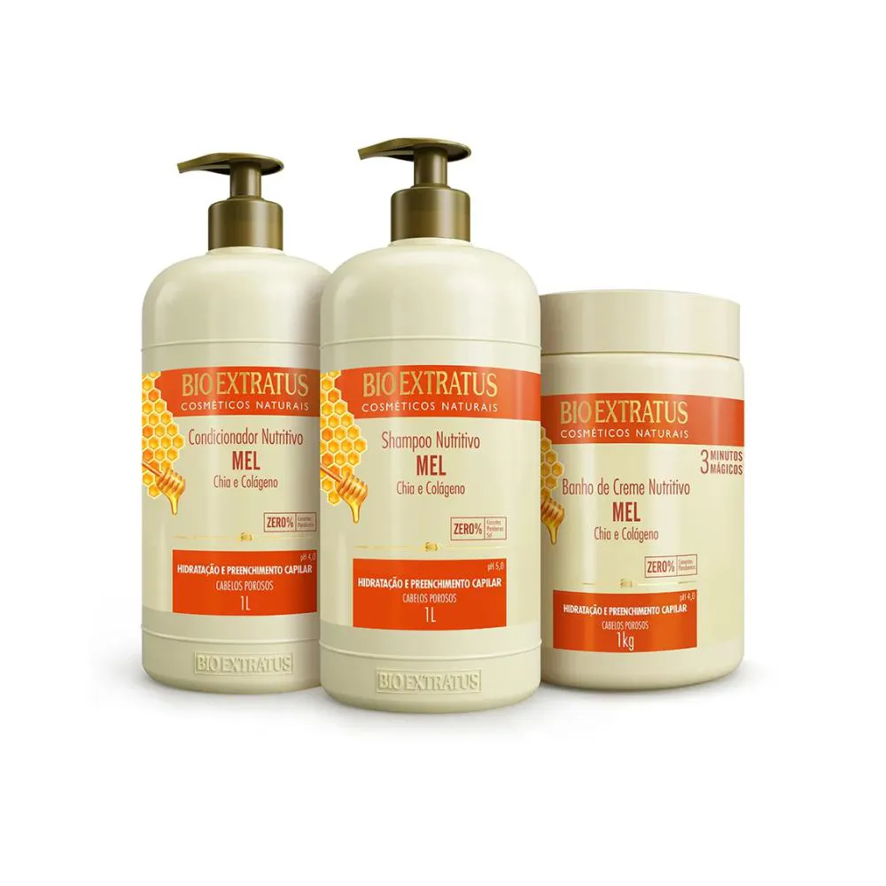 KIT BIO EXTRATUS MEL NUTRITIVO SHAMPOO CONDICIONADOR 1L MáSCARA 1KG