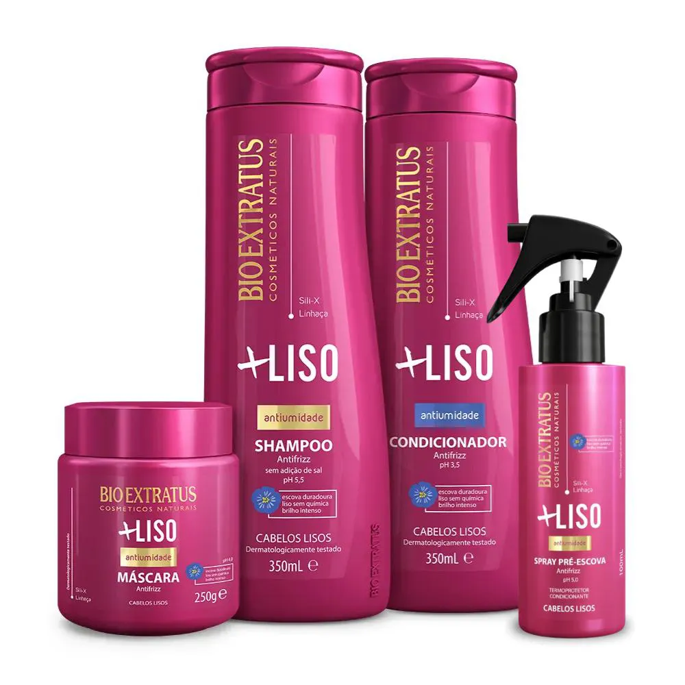 KIT BIO EXTRATUS MAIS LISO SHAMPOO CONDICIONADOR MáSCARA SPRAY