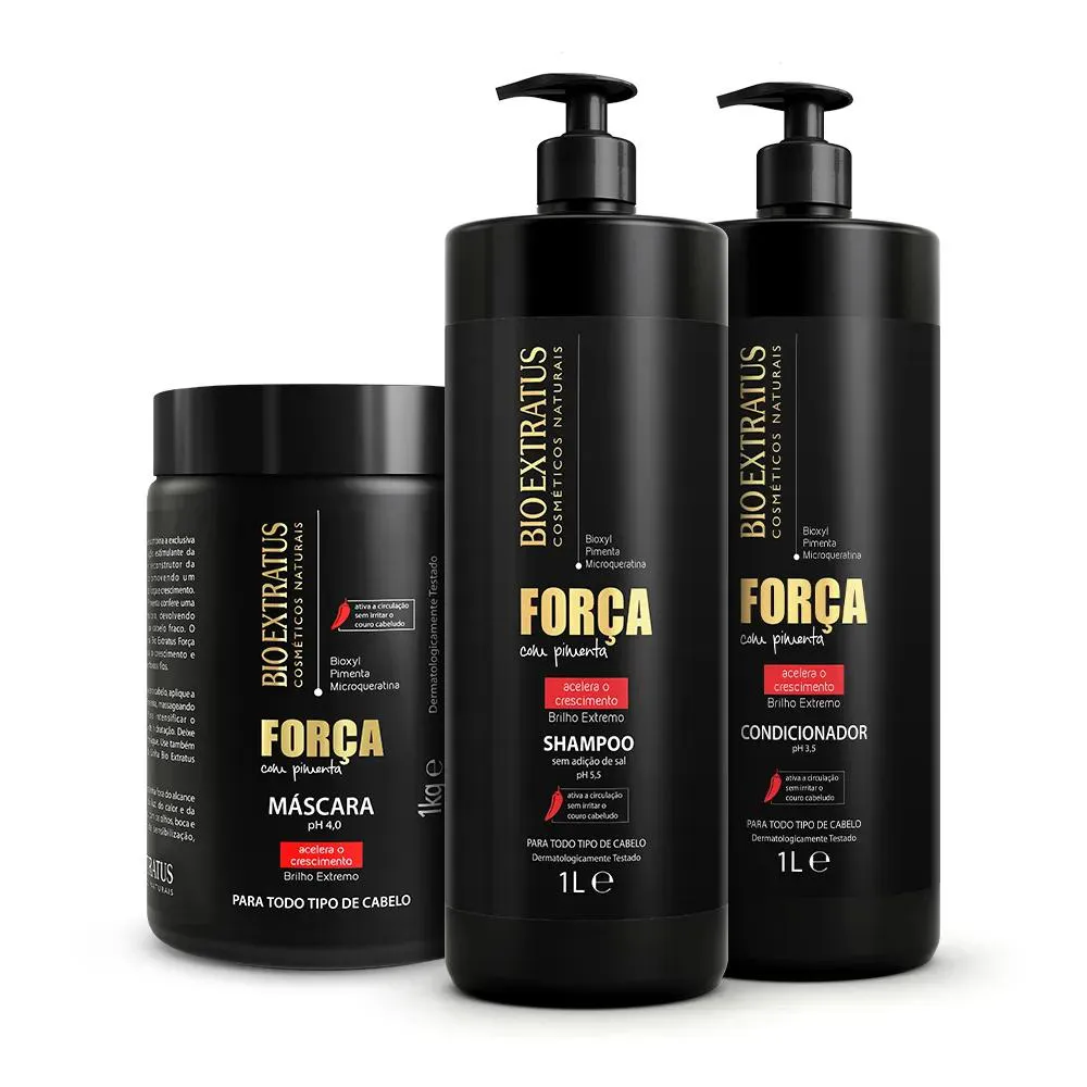 KIT BIO EXTRATUS FORçA COM PIMENTA SHAMPOO CONDICIONADOR MáSCARA 1KG