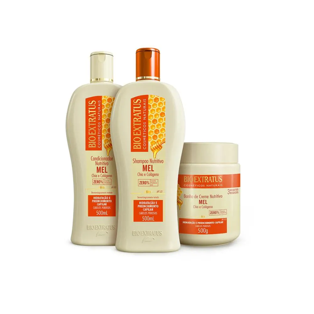 KIT BIO EXTRATUS MEL SHAMPOO CONDICIONADOR MáSCARA 500ML