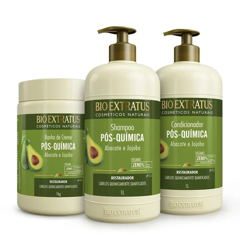 KIT BIO EXTRATUS PóS QUIMICA SHAMPOO CONDICIONADOR MáSCARA 1L/KG