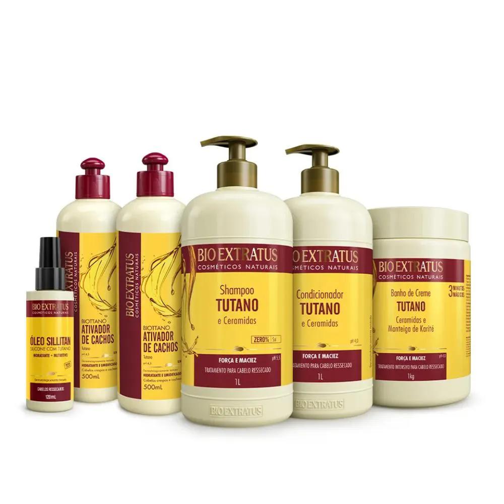 KIT TUTANO BIO EXTRATUS CABELOS CACHEADOS/CRESPOS LINHA COMPLETA 1L/1KG