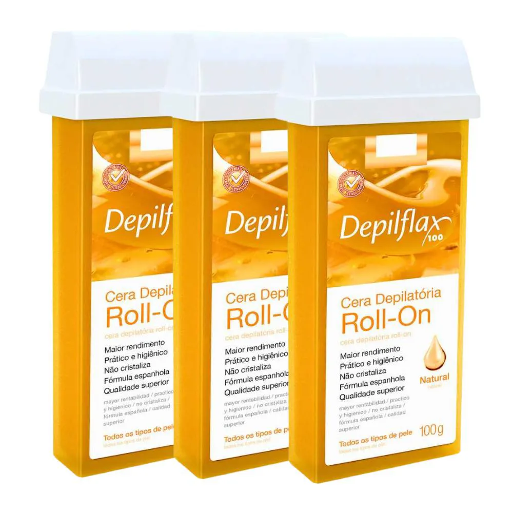 KIT CERA REFIL ROLL ON DEPILFLAX NATURAL 100G 3UN