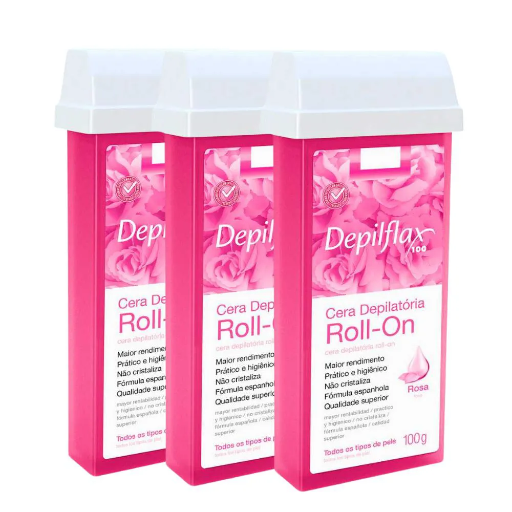 KIT CERA REFIL ROLL ON DEPILFLAX ROSA 100G 3UN