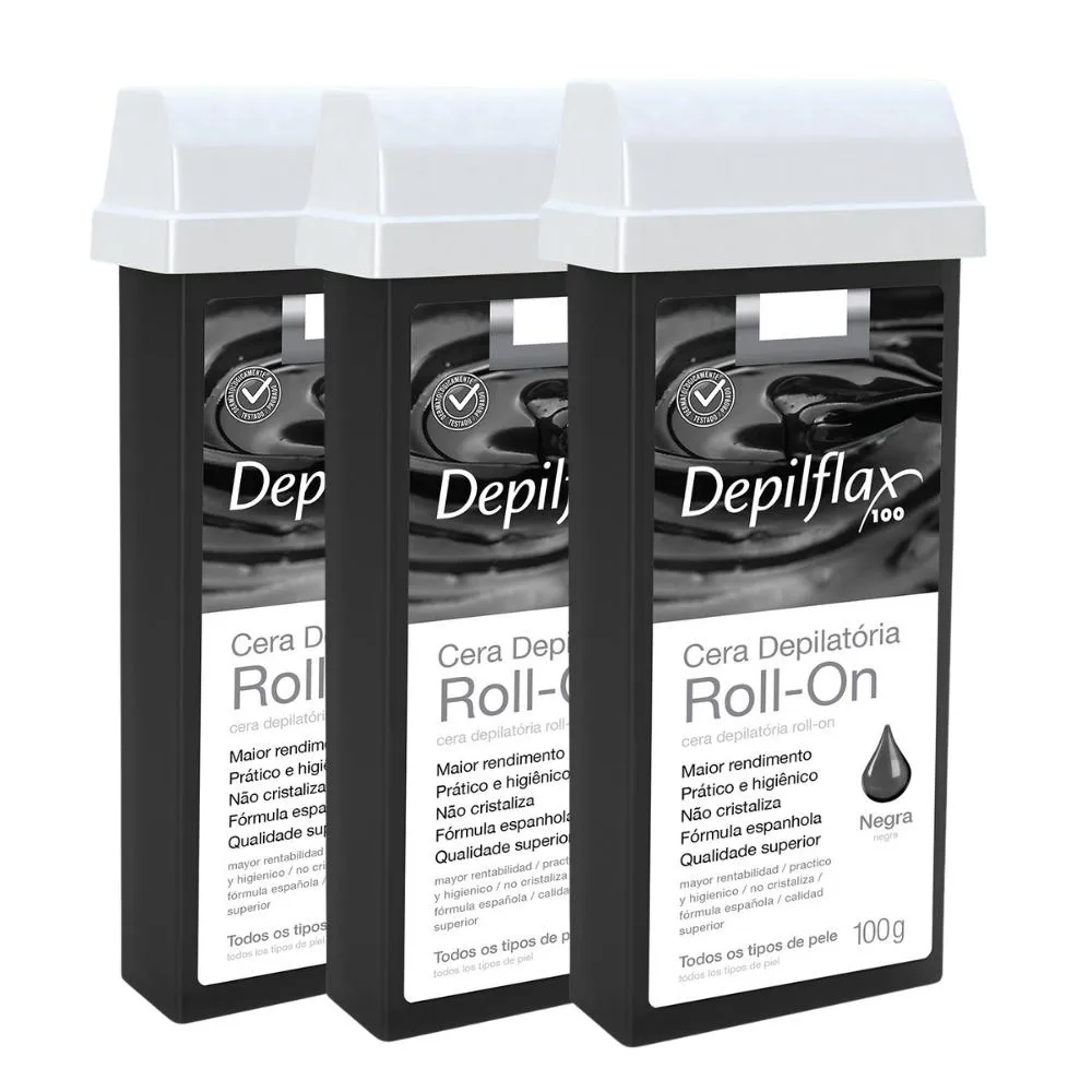 KIT CERA REFIL ROLL ON DEPILFLAX NEGRA 100G 3UN