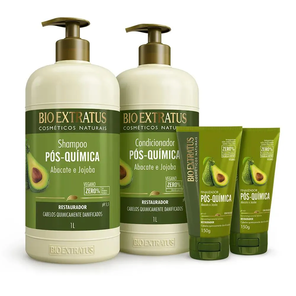 KIT BIO EXTRATUS PóS QUIMICA SHAMPOO CONDICIONADOR 1L + FINALIZADOR