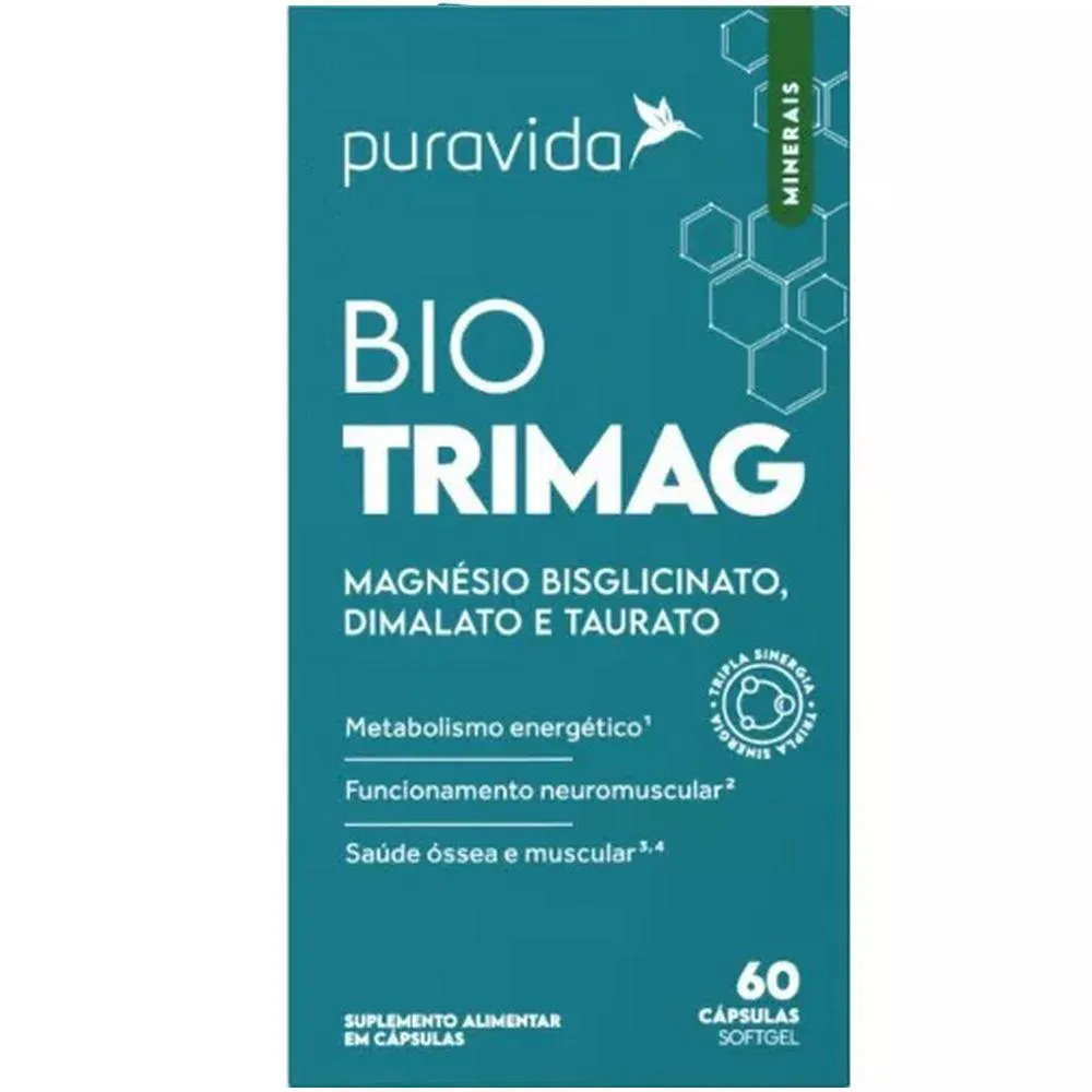 BIO TRIMAG MAGNéSIO BISGLICINATO + DIMALATO + TAURATO - 60 CAPSULAS - PURA VIDA