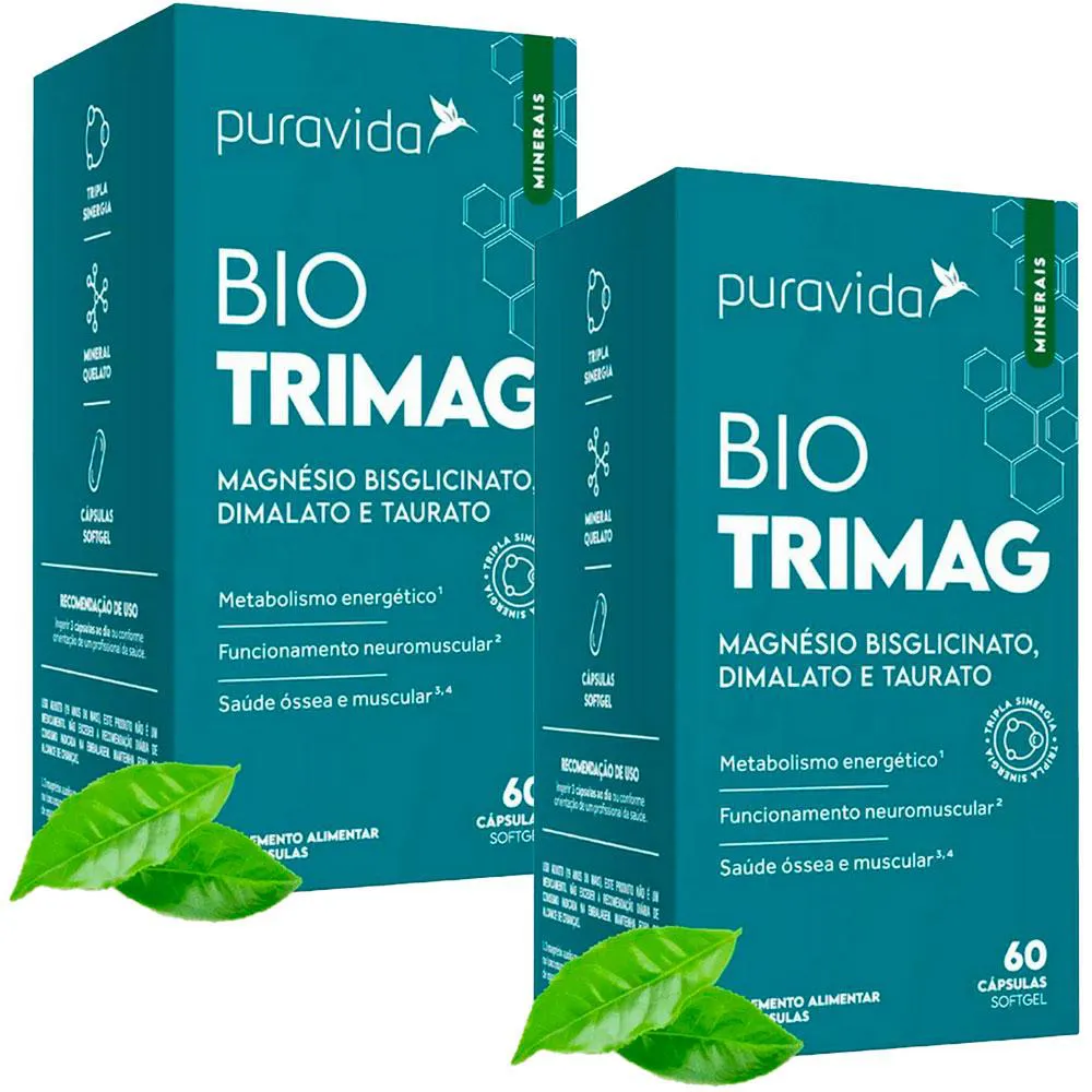 KIT 2X BIO TRIMAG MAGNéSIO BISGLICINATO + DIMALATO + TAURATO - 60 CAPSULAS - PURA VIDA