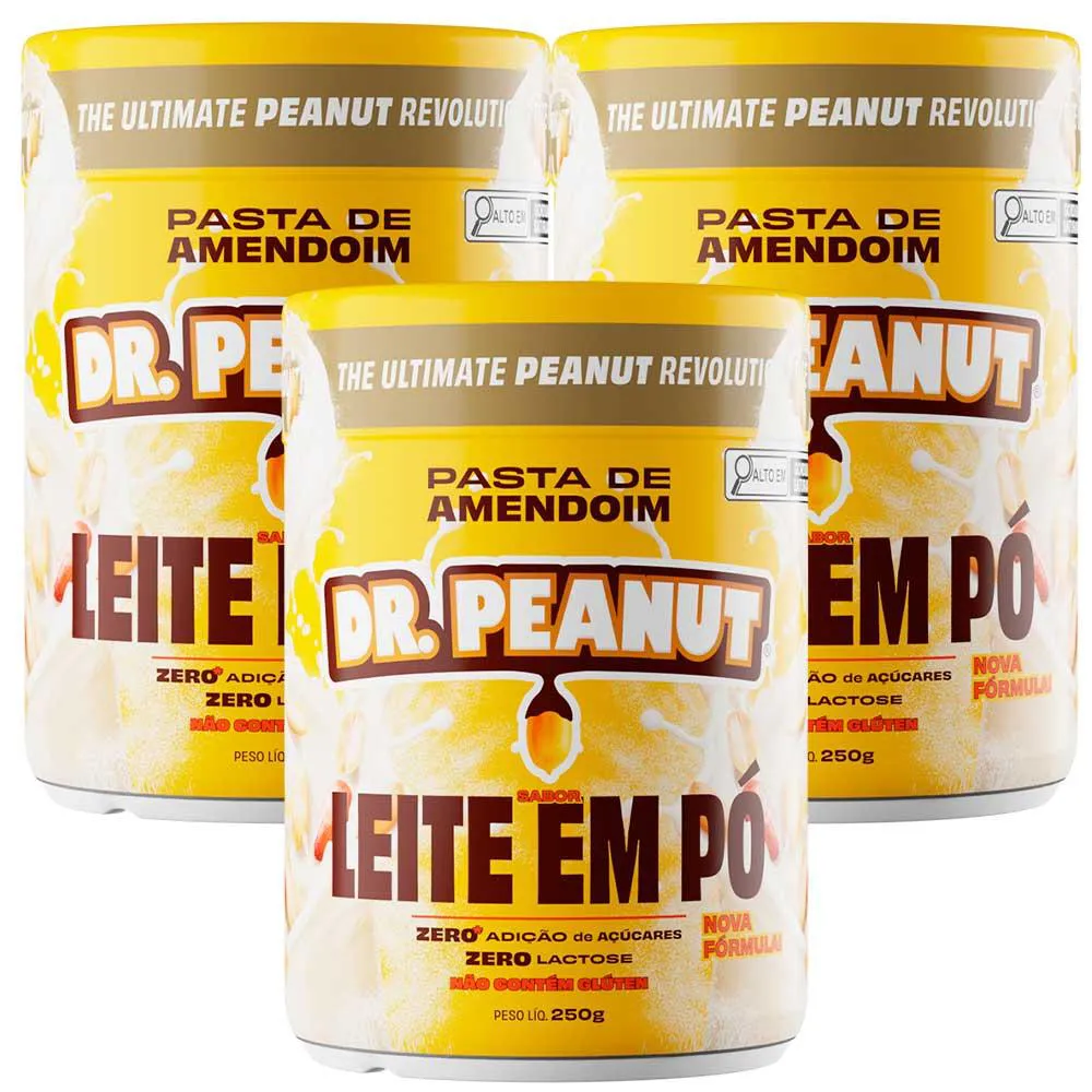 KIT 3X PASTA DE AMENDOIM COM WHEY PROTEIN - ZERO LACTOSE - (250G) - DR PEANUT OFICIAL Leite EM PÓ