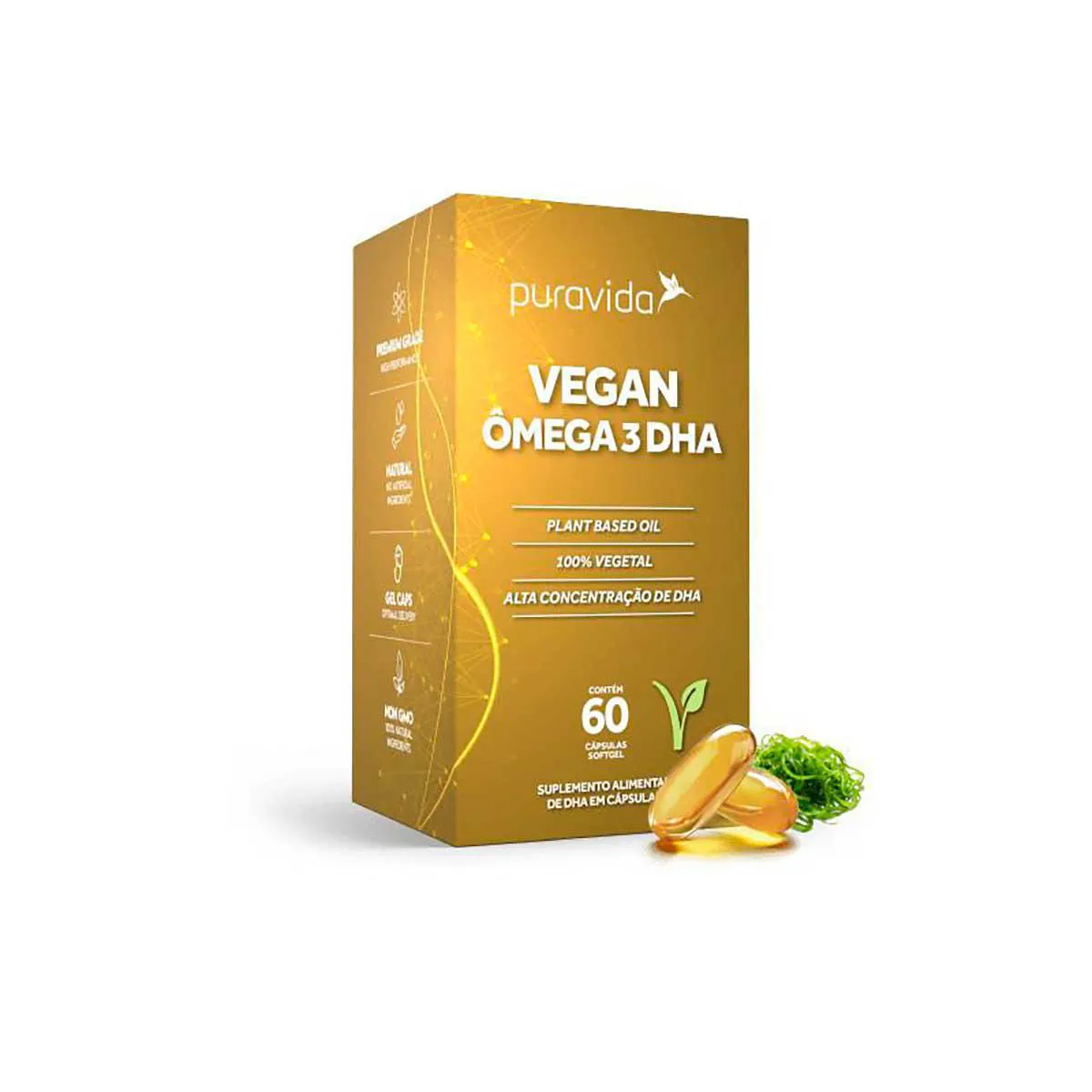 Ômega 3 DHA Vegan 500mg Puravida 60 cápsulas