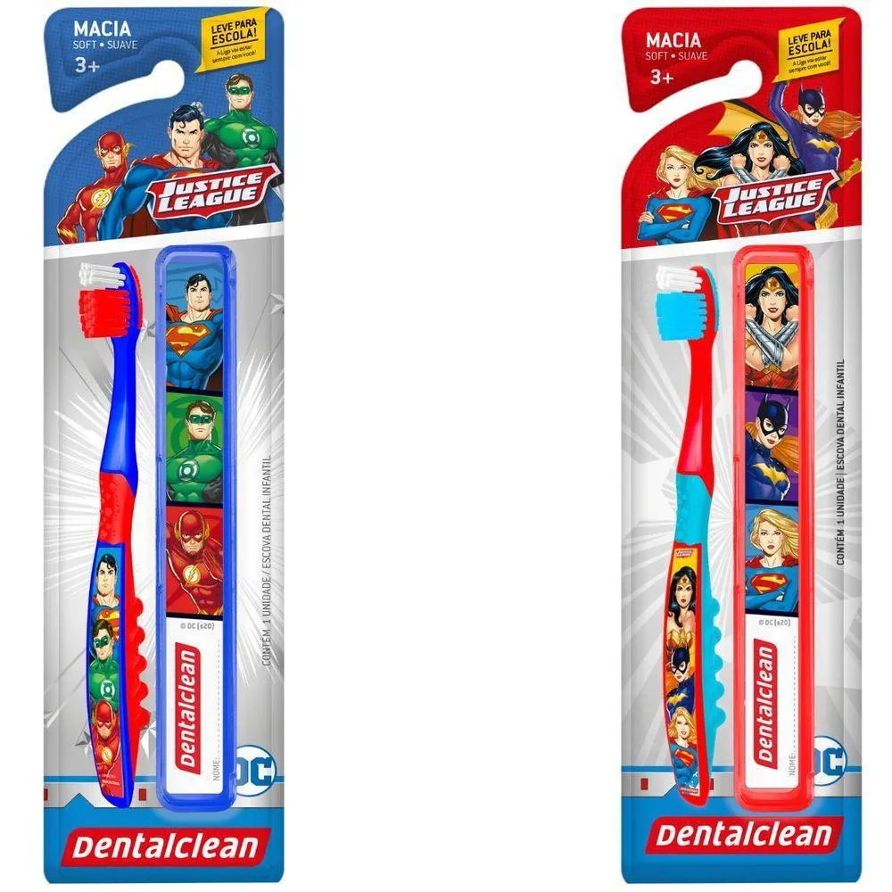 ESCOVA DE DENTE + ESTOJO HERóIS LIGA DA JUSTIçA -DENTALCLEAN COR:AZUL