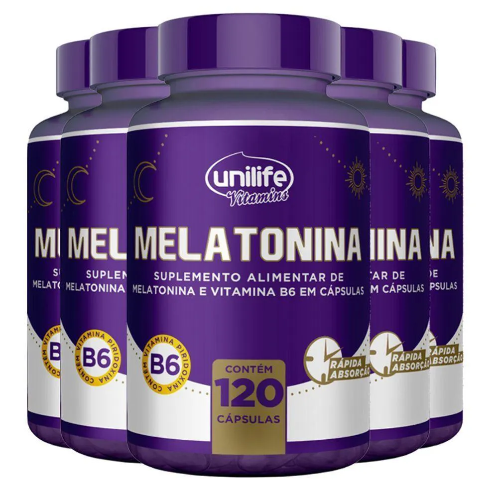KIT 5 MELATONINA + B6 UNILIFE 60 CáPSULAS
