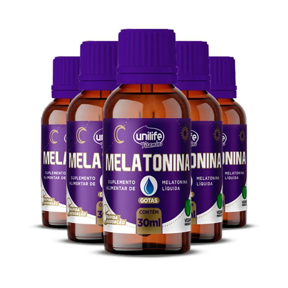 KIT 5 MELATONINA EM GOTAS UNILIFE 30ML