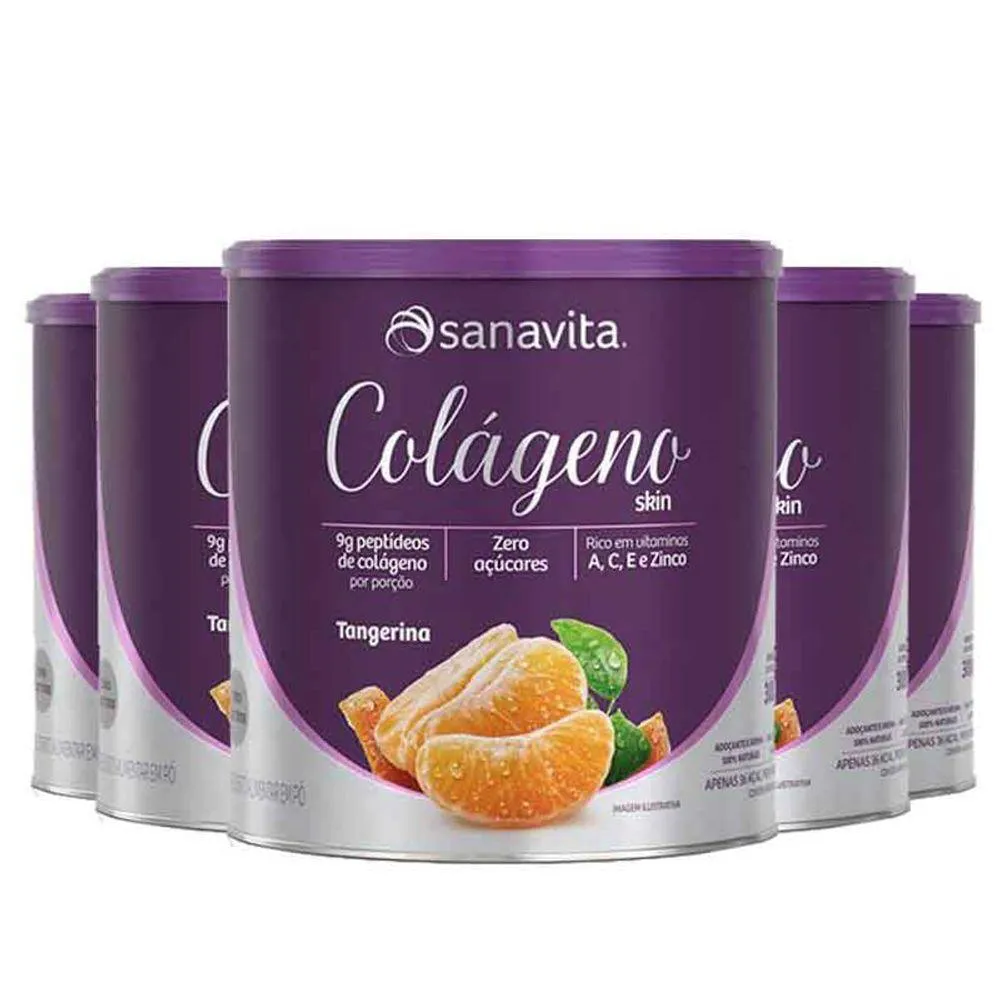 KIT 5 COLáGENO HIDROLISADO EM Pó SANAVITA 300G TANGERINA