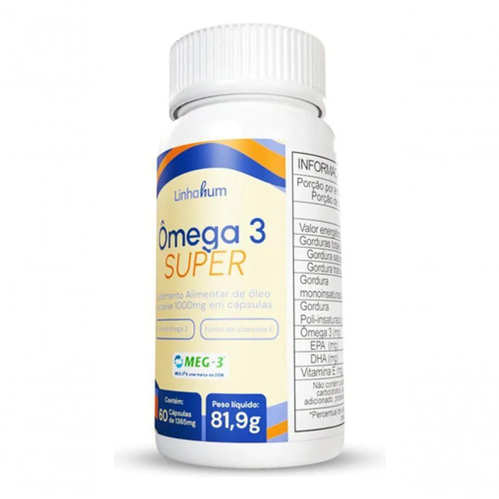 ÔMEGA 3 SUPER 60 CAPS 1000MG SELO MEG3 660MG EPA LINHAHUM SABOR:SEM SABOR