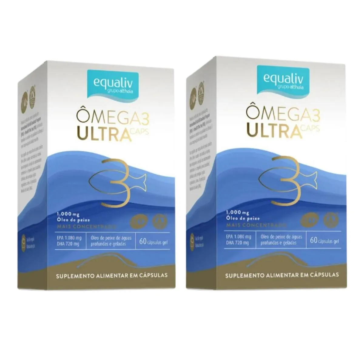 KIT 2 ÔMEGA 3 ULTRA CAPS 1000MG  CONCENTRADO 60 CAPSULAS EQUALIV SEM Sabor