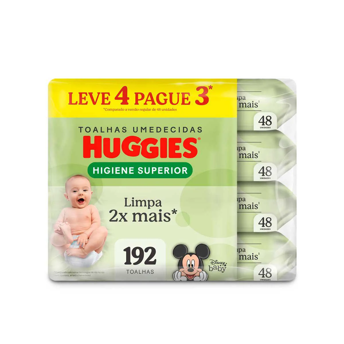 Kit Lenço Umedecido Huggies Disney Baby Higiene Superior Hipoalergênico Sem Álcool 48 unidades 4 pacotes