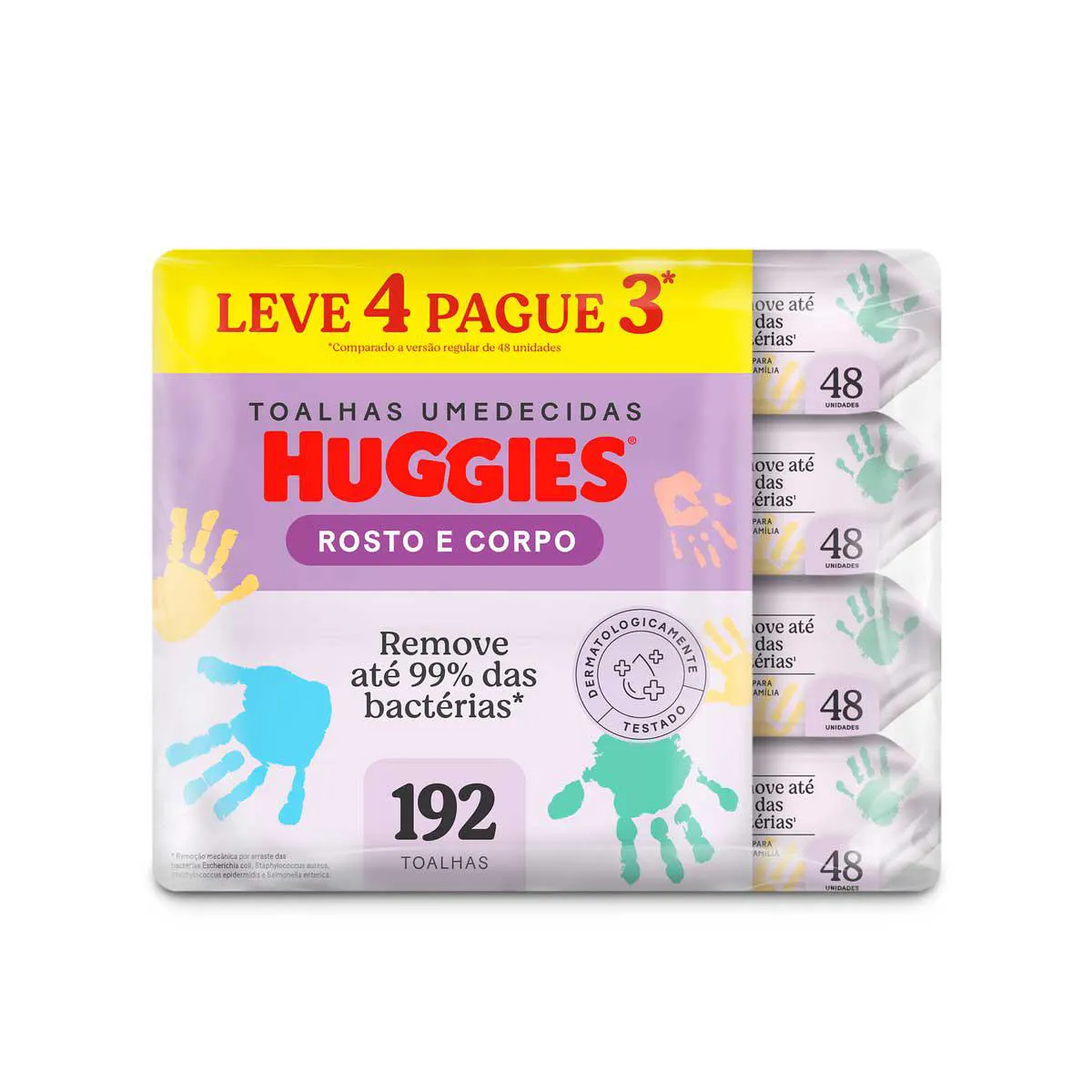 Kit Lenço Umedecido Huggies Rosto e Corpo Hipoalergênico 48 unidades 4 pacotes