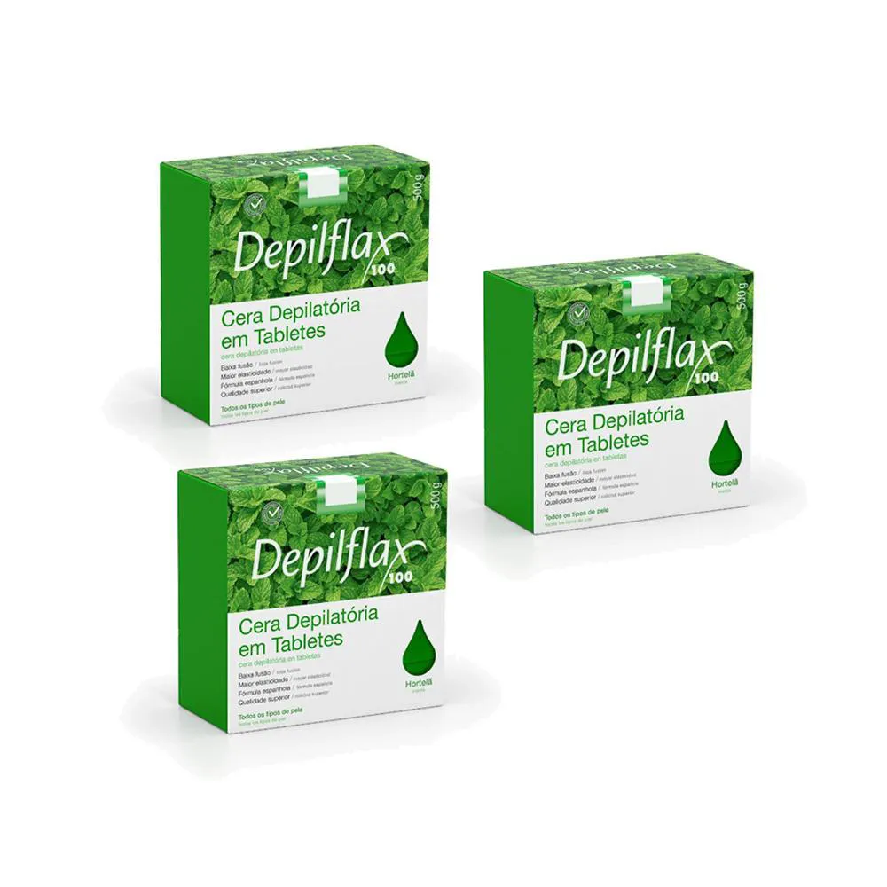 KIT 3 CERA DEPILATORIA QUENTE HORTELA 500G DEPIFLAX