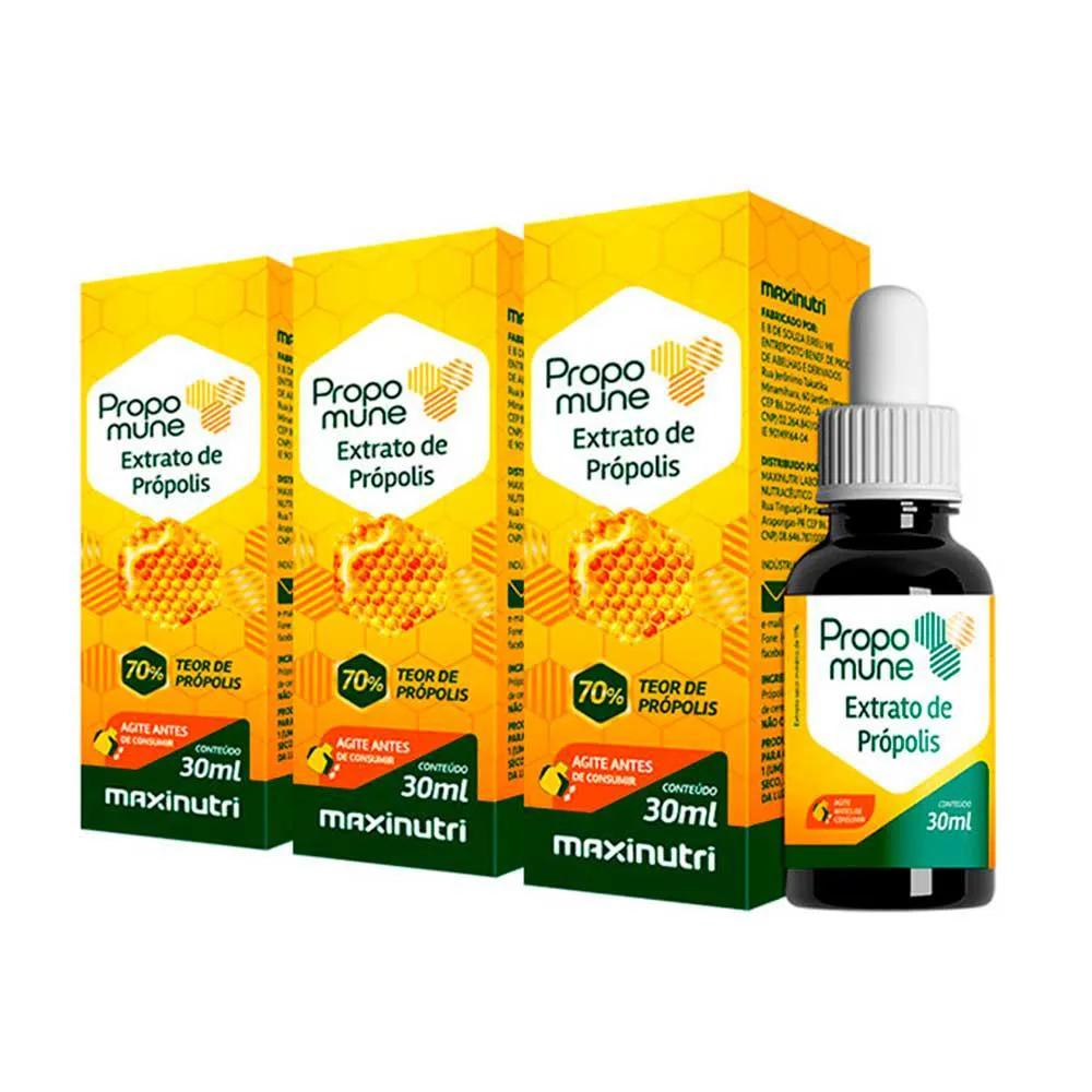 KIT 3 PROPOMUNE EXTRATO PRóPOLIS 30ML CONCENTRADO MAXINUTRI