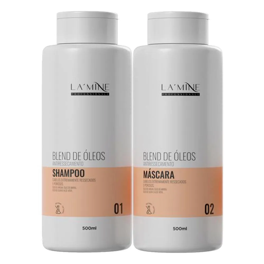 KIT SHAMPOO + MáSCARA CAPILAR BLEND DE ÓLEOS LAMINE 2X500ML