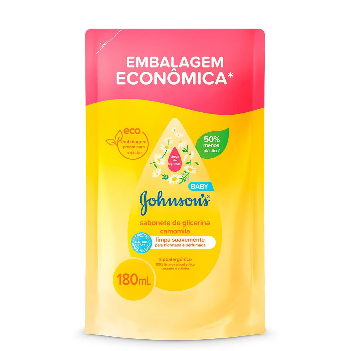 Refil Sabonete Líquido de Glicerina Camomila Johnson's Baby Cabeça aos Pés 180ml