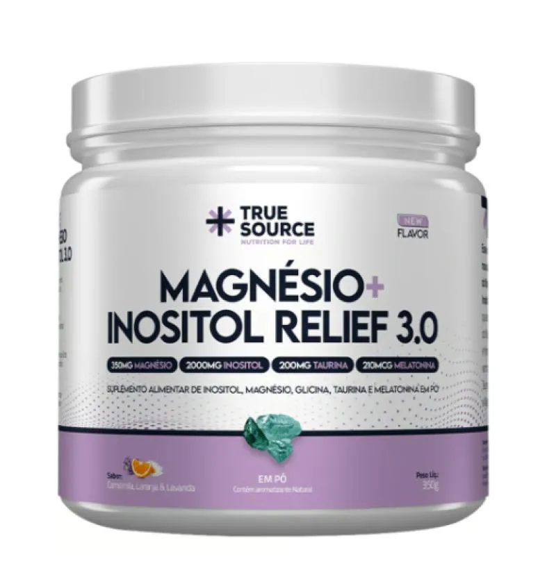 MAGNéSIO + INOSITOL RELIEF 3.0, SABOR CAMOMILA E LAVANDA, 350G, TRUE SOURCE