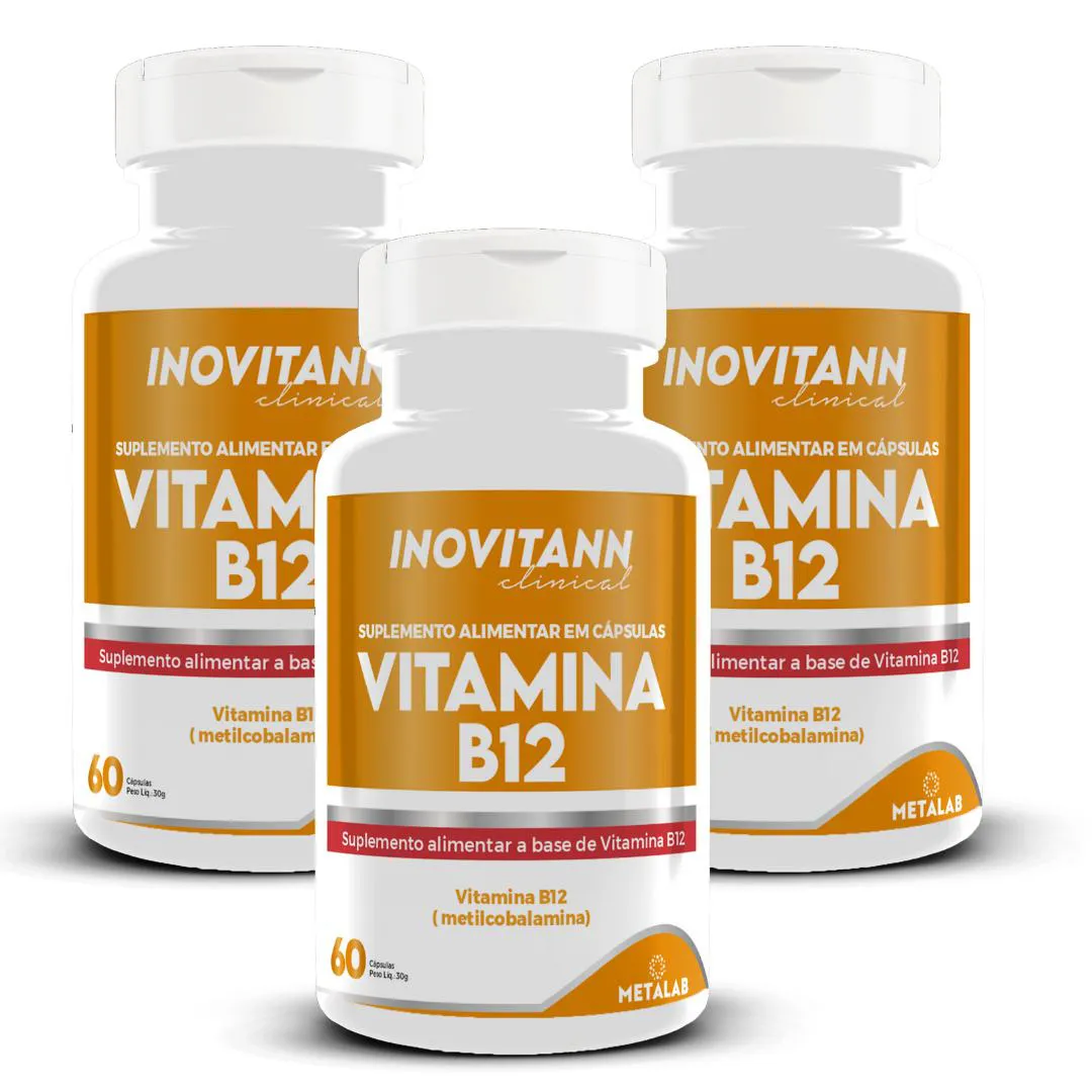 KIT 3 POTES METILCOBALAMINA VITAMINA B12 INOVITANN 180 CAPS
