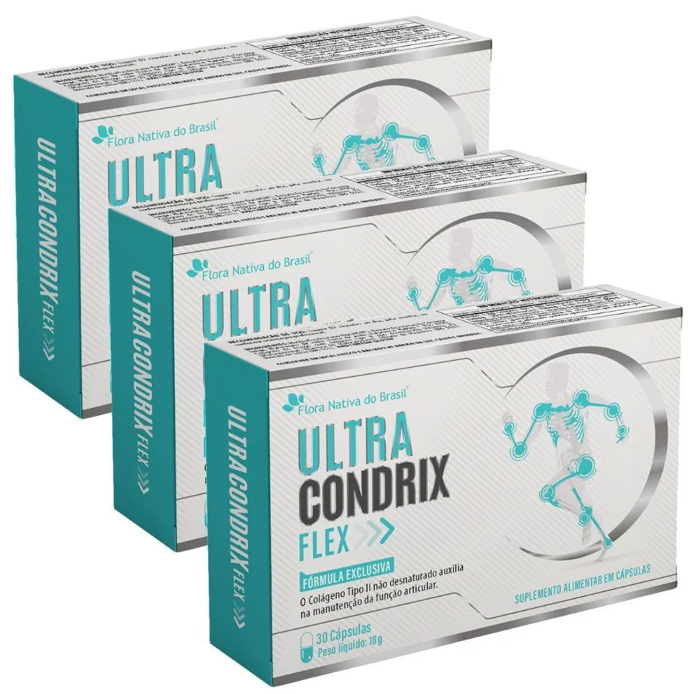 KIT 3X ULTRA CONDRIX FLEX (COLáGENO TIPO 2, CURCUMINA, MSM, ÁCIDO HIALUR. E VITAMINAS) 30 CáPSULAS - FLORA NATIVA