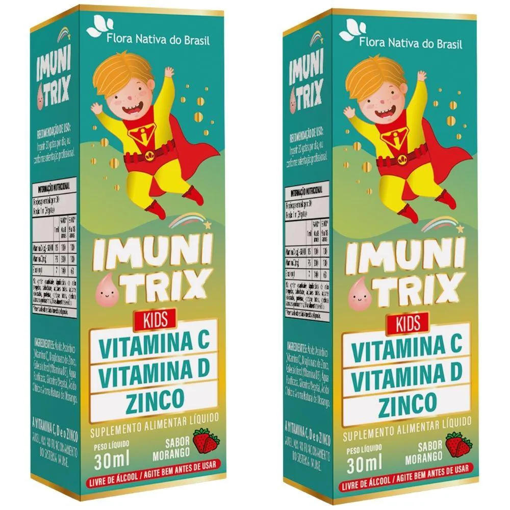 KIT 2X IMUNITRIX ( VITAMINA C, D3 E ZINCO) 30ML - FLORA NATIVA SABOR:MORANGO