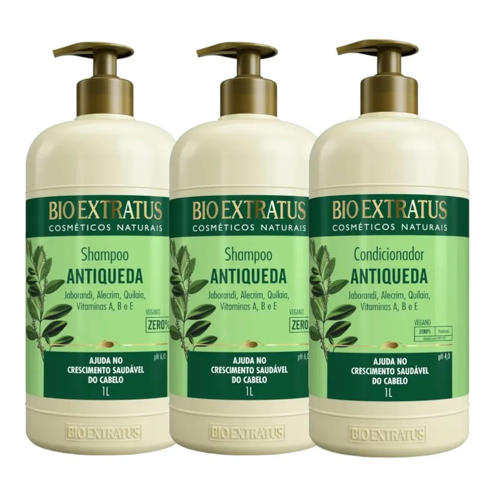 KIT 2 SHAMPOO 1 CONDICIONADOR ANTIQUEDA JABORANDI 1 L BIO EXTRATUS