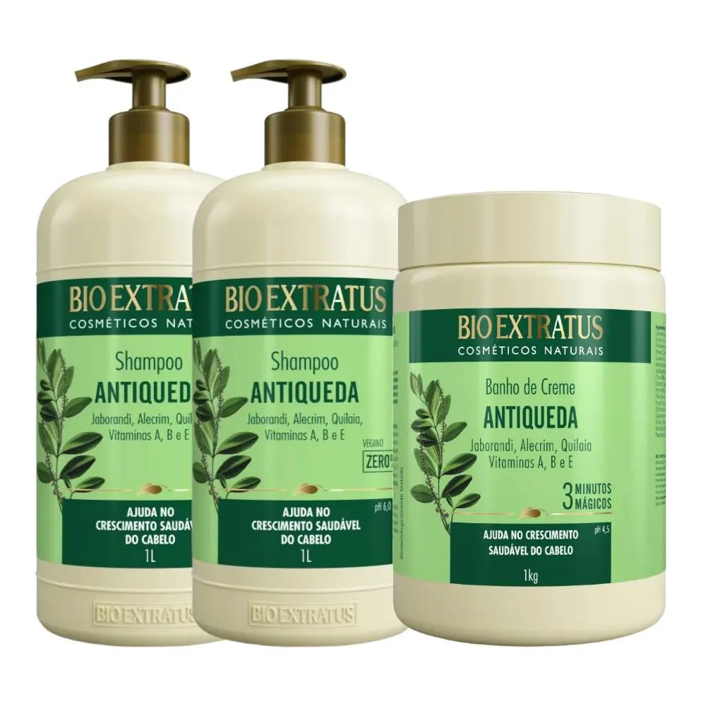 KIT 2 SHAMPOO 1 BANHO DE CREME ANTIQUEDA JABORANDI 1 L BIO EXTRATUS
