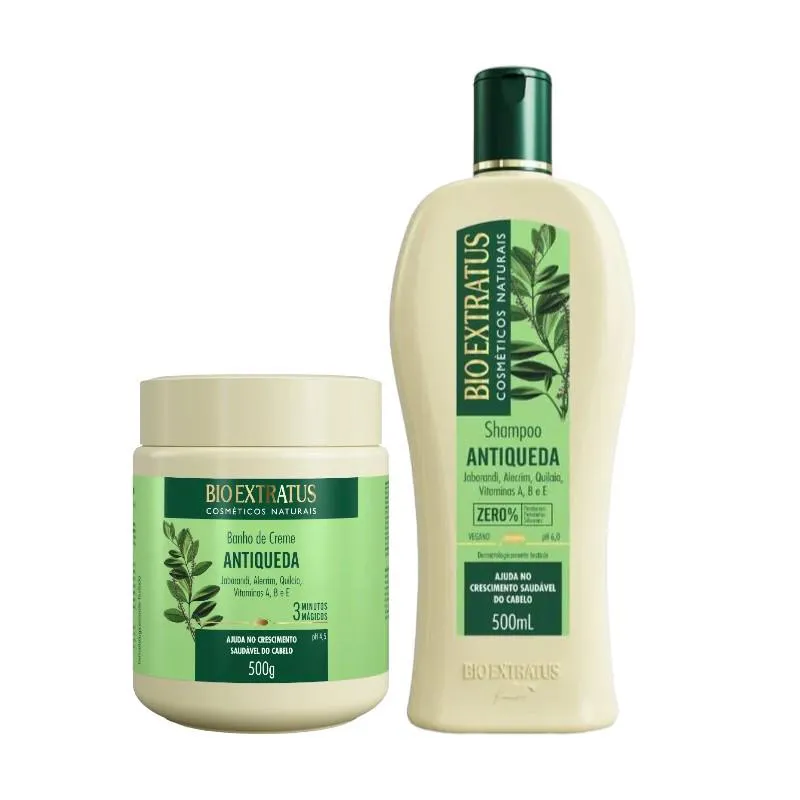 KIT 1 SHAMPOO 1 BANHO CREME ANTIQUEDA JABORANDI 500 ML BIO EXTRATUS