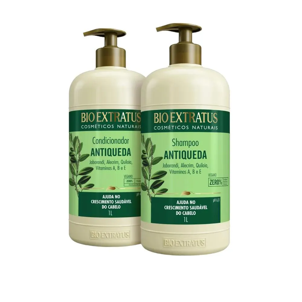 KIT 1 SHAMPOO 1 CONDICIONADOR ANTIQUEDA JABORANDI 1 LITRO BIO EXT