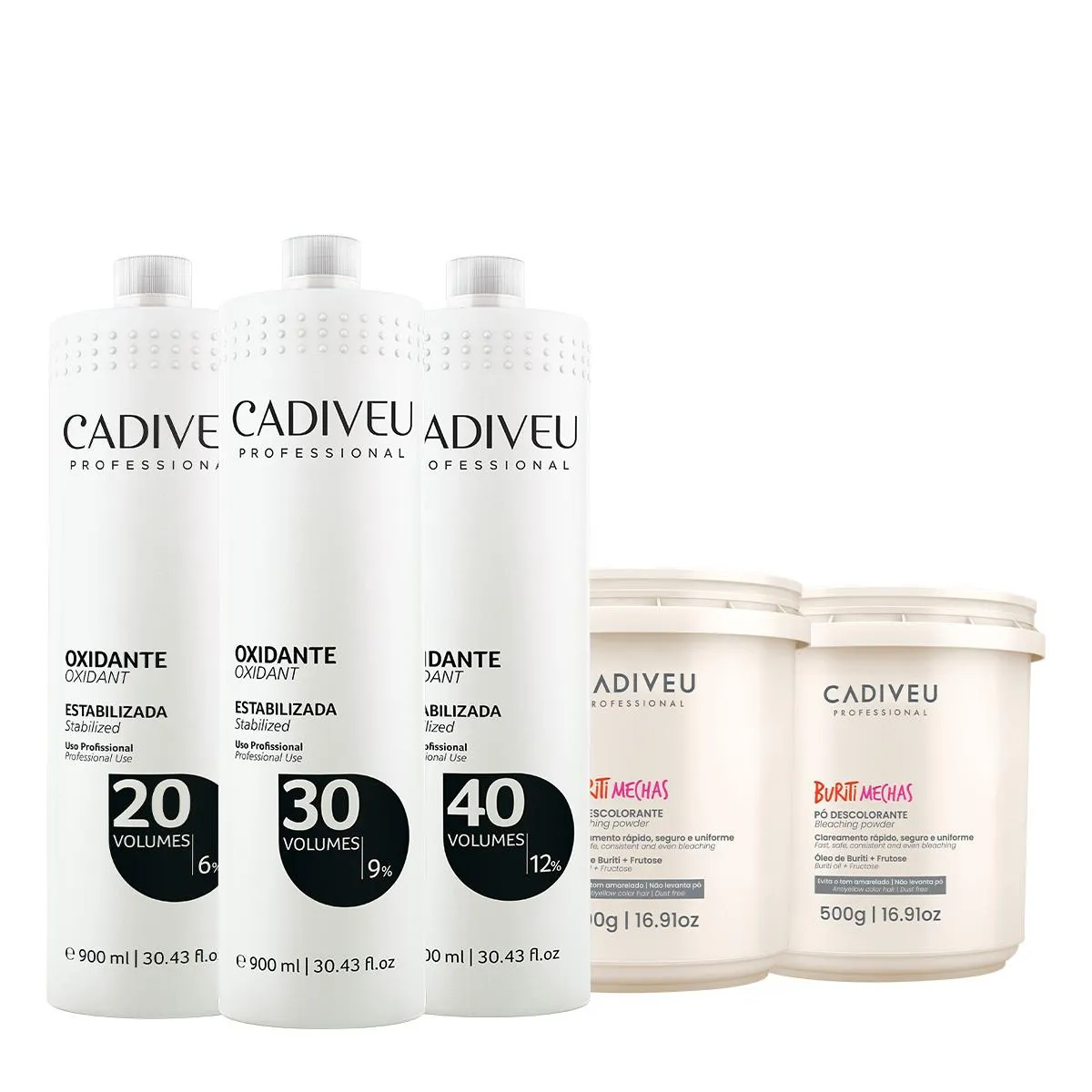 KIT CADIVEU PROFESSIONAL OXIDANTE 20V 30V 40V E BURITI MECHAS (4 PRODUTOS)
